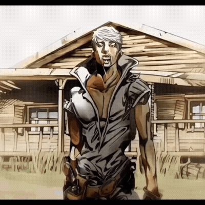Man Standing In Front Of Wooden House GIF