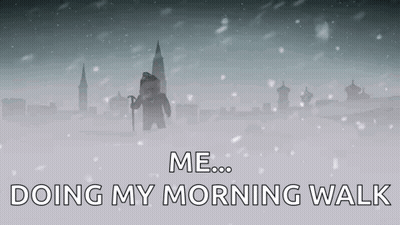 Man Standing In Snow Holding Cane GIF