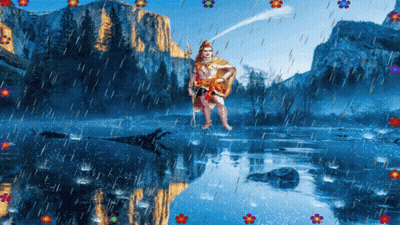 Man Standing In Water With Mountain GIF
