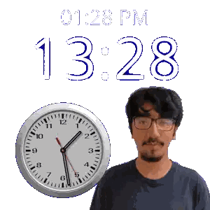 Man Standing Next To 13:28 Clock Sticker