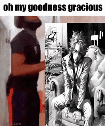 Man Standing Next To Drawing Of Man Sitting In Chair GIF