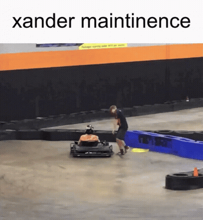 Man Standing Next To Go Kart Saying Xander Maintenance GIF