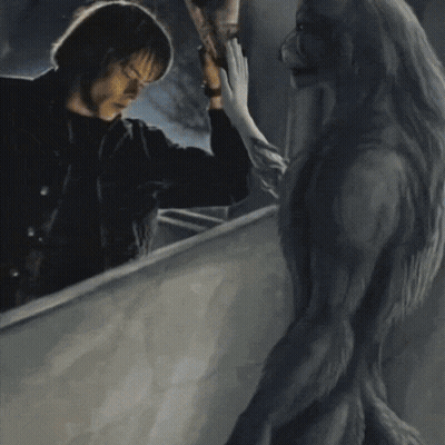 Man Standing Next To Monster GIF
