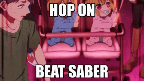 Man Standing Next To Roller Coaster Hop On Beat Saber GIF