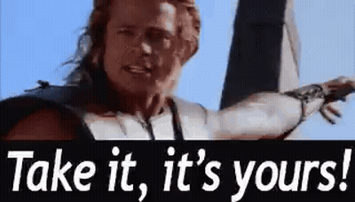 Man Standing Next To Sign Saying Take It, It's Yours GIF