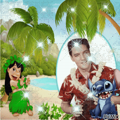 Man Standing Next To Stitch And Hula Girl Picmix GIF