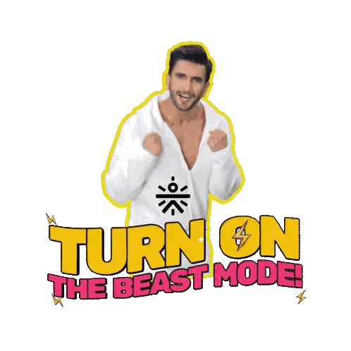 Man Standing Next To Turn On Beast Mode Sign Sticker