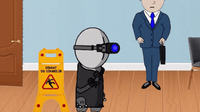 Man Standing Next To Yellow Dikkat Sign GIF