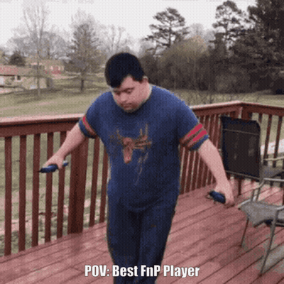 Man Standing On Deck Holding Dumbbells POV Best FNP Player GIF