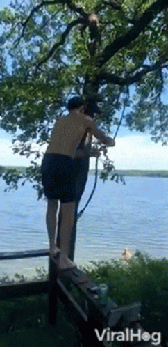 Man Standing On Dock Holding Rope GIF