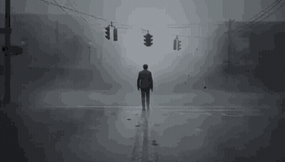 Man Standing On Foggy Street GIF