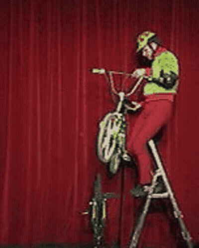 Man Standing On Ladder With Bicycle GIF