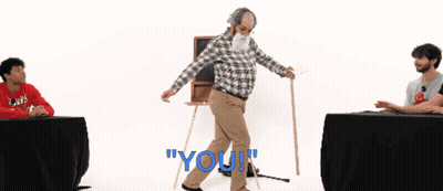 Man Standing On Mat Saying You In Blue GIF