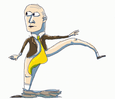 Man Standing On One Leg With Yellow Liquid From Pants GIF
