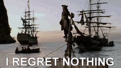 Man Standing On Sailboat Saying I Regret Nothing GIF