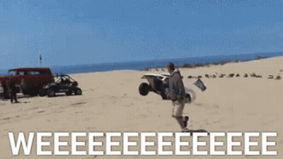 Man Standing On Sandy Beach Saying Weeeee Eee GIF
