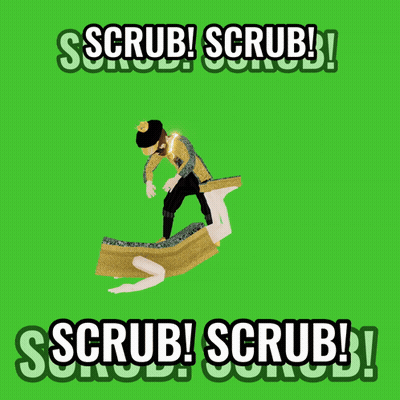 Man Standing On Sponge Saying Scrub Scrub Scrub GIF