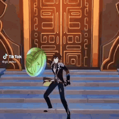 Man Standing On Stairs Holding Green Object In Video Game GIF
