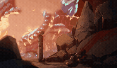 Man Statue In Front Of Large Rock Formation GIF