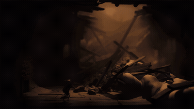Man Statue Laying In Ruined Building GIF