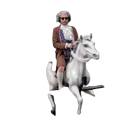 Man Statue Riding White Horse With American Flag Sticker