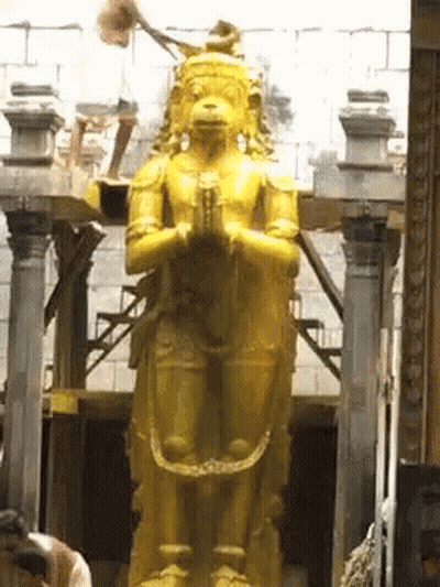 Man Statue With Monkey On Head In Temple GIF