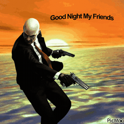 Man Suit Holding Guns Good Night My Friends GIF