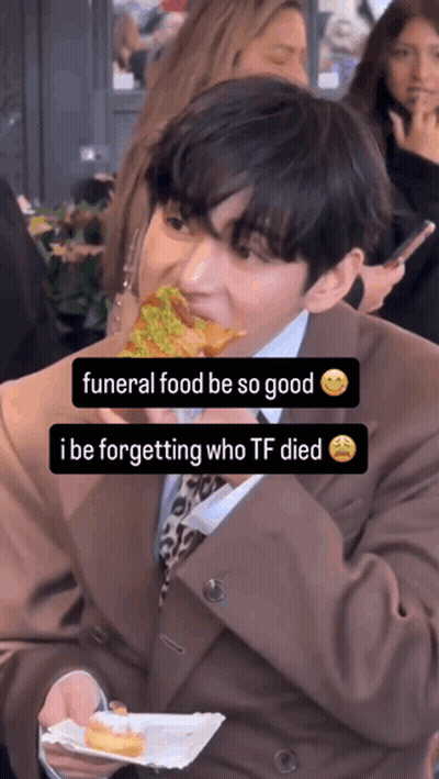 Man Suit Pizza Funeral Food Be So Good GIF
