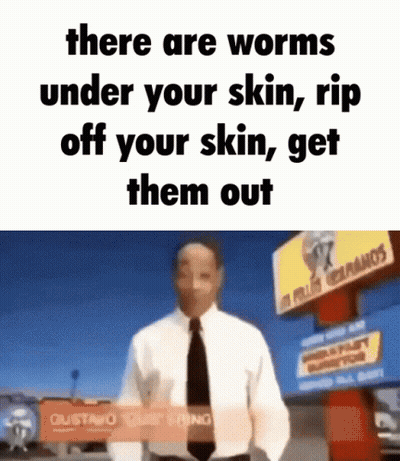 Man Suit Sign There Are Worms Under Skin GIF