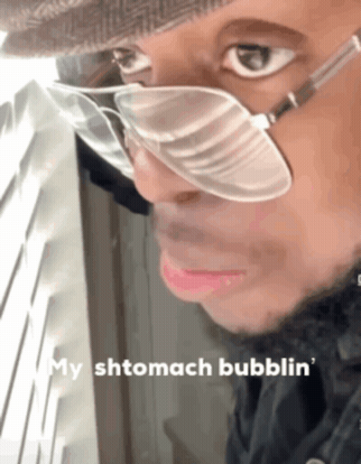 Man Sunglasses Hat Saying My Stomach Bubblin GIF