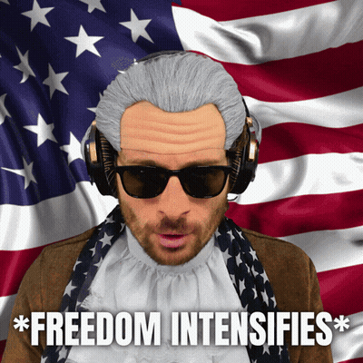 Man Sunglasses Headphones American Flag Saying Freedom Intensifies