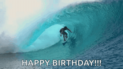 Man Surfing Wave Says Happy Birthday GIF