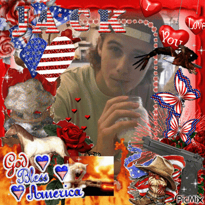 Man Surrounded By American Symbols God Bless America GIF
