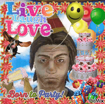 Man Surrounded By Balloons And Gifts GIF