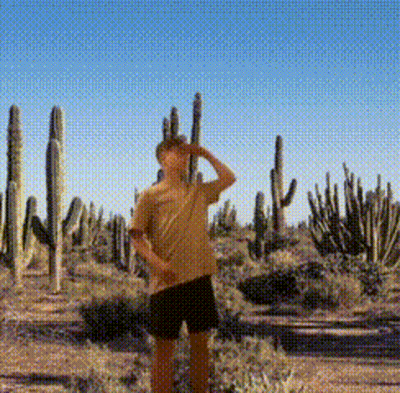 Man Surrounded By Cacti In Desert GIF