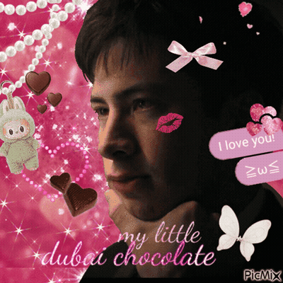 Man Surrounded By Hearts And Butterflies Saying My Little Dubai Chocolate GIF