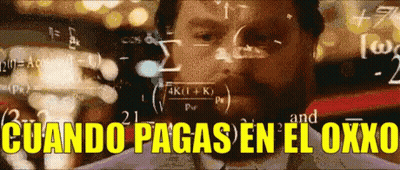 Man Surrounded By Math Equations Saying Cuando Pagas En El Oxxo GIF