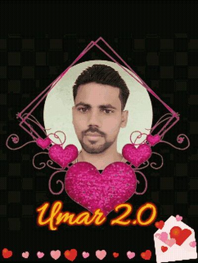 Man Surrounded By Pink Hearts Named Umar GIF
