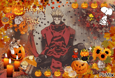 Man Surrounded By Pumpkins Saying Happy Fall GIF