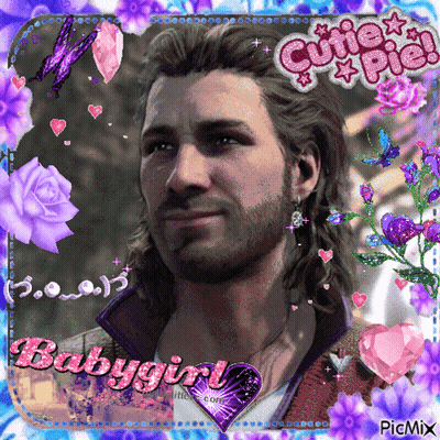 Man Surrounded by Purple Flowers Saying Babygirl