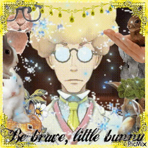 Man Surrounded By Rabbits Be Brave Little Bunny GIF
