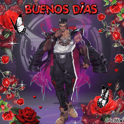 Man Surrounded By Roses And Butterflies Buenos Dias GIF