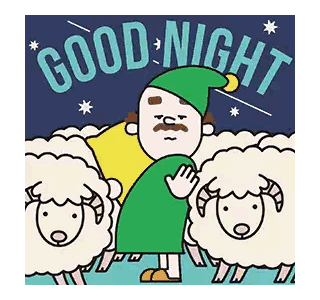Man Surrounded By Sheep Saying Good Night Sticker