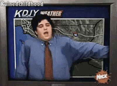 Man Sweating In Front Of KDjY Weather Screen GIF