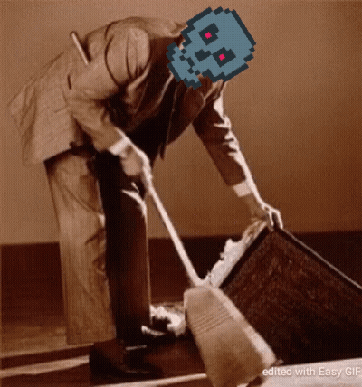 Man Sweeping Floor With Pixelated Skull GIF