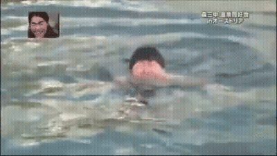 Man Swimming In Pool With Picture Behind Him GIF