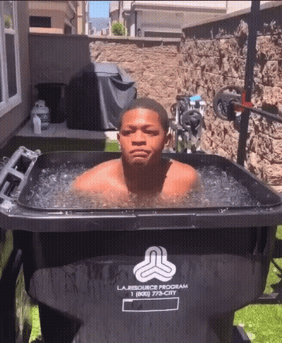 Man Swimming In Trash Can Saying La Resource Program GIF