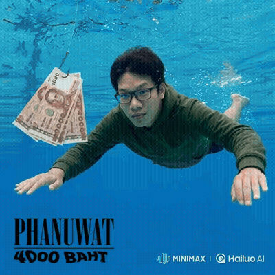 Man Swimming Underwater With Money On Hook GIF