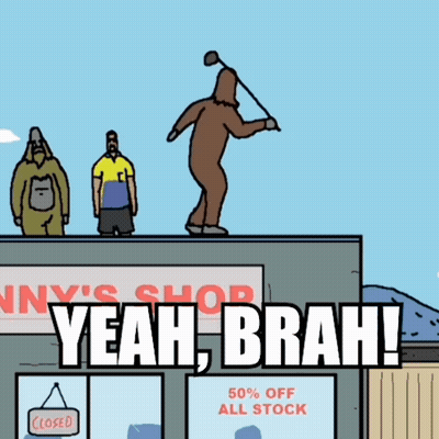 Man Swinging Golf Club On Building Saying 50% Off All Stock GIF