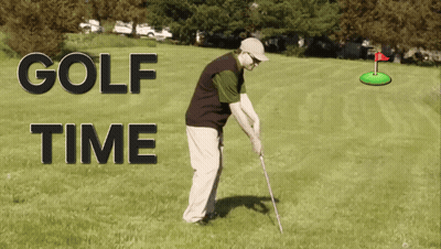 Man Swinging Golf Club Saying Golf Time GIF